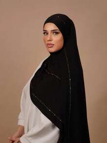 1pc Women's Popular Diamond Solid Color Soft Headscarf, Arabic Casual Long Scarf, Conservative Solid Color Headscarf Suitable For Daily Wear And Outfit Matching - Hot Diamond Solid Color - View 19