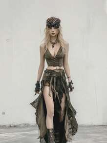 1pc Women Punk Leopard Print Spider Rivet Leather Beret Hat, Suitable For Daily Commute Or Party Halloween