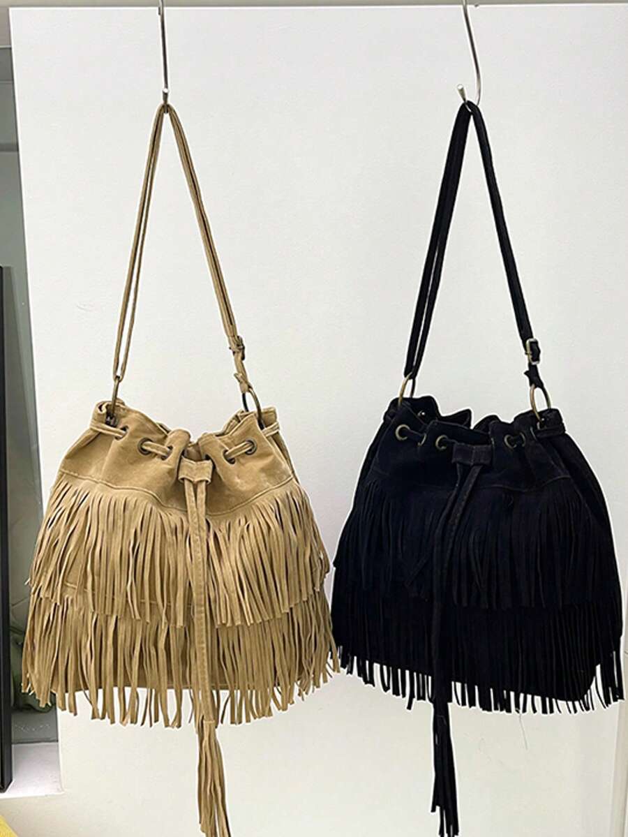 1 Túi xách tua rua thời trang có sức chứa lớn, Túi đeo vai có dây rút, Túi đeo chéo, Túi đa năng thường ngày cực kỳ hấp dẫn, Quà tặng lý tưởng cho ngày lễ, Thích hợp sử dụng hàng ngày - Nhiều màu - Xem 1