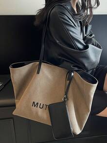 Khaki Tote Bag With Coin Purse, Fashion Minimalist Large Capacity Shoulder Bag With Magnetic Closure, Versatile Casual Handbag Suitable For Daily Use, Commuting, Work, School, Travel, Shopping - Khaki - View 10