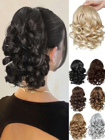 Große Clip Pferdeschwanz Haarverlängerungen Frauen Elegante lockige Welle Pferdeschwanz Clip-In Haarverlängerungen, synthetisches Material, vielseitiger Stil, für jeden geeignet - Tägliche Haaraccessoires Weihnachtsgeschenk Mode Haarklammern Frauen Haarspange Damen Haarklammern Elegante Haarspange Clip Herbst Winter Haarclip für Urlaubsoutfits Frau