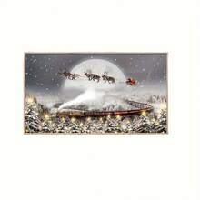 1 Pc Canvas Painting,Winter Wonderland Canvas Printed Poster - Steam Train, Santa Claus And Reindeer: The Perfect Choice For Christmas, New Year, Valentine's Day And Easter Decorations. Wall Art, St. Paul's Day, Canvas Printed, Perfect For Room Decoration , Wooden Framed Art,High Quality ,Thickness 2.25cm/1inch  Wall Art Prints Poster Direct Hanging Decor For Home Gifts,Living Room, Bathroom, Bedroom, Kitchen,Bar,Office - 白色 - 查看 2