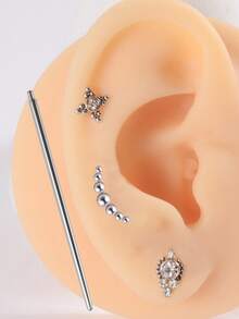 3入組水鑽裝飾耳釘和1入組工具 - 彩色 - 查看 8