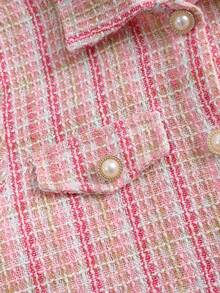 2 قطعة طقم بنطلون وسترة طويلة الأكمام ذات صدر واحد بنمط مربعات للفتيات المراهقات، 2 قطعة طقم تنورة طويلة الأكمام مطبوع عليها تنين وطاووس وردي للفتيات، 2 قطعة طقم تنورة طويلة الأكمام مزينة بالزخارف المعدنية، 2 قطعة طقم جاكيت وتنورة طويلة الأكمام بنمط مربعات للفتيات، مناسب للمناسبات - وردي - مشاهدة 4