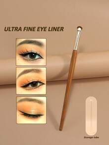 1pc Gold Crescent Shaped Eyeliner Brush, Ultra-Fine Precise Eyeliner Brush, Summer Makeup Tool, With Dust Cover, Suitable For Eyeliner, Lash Contour Brush, Ultra-Fine Crescent Eyeliner Brush - Gold - View 2