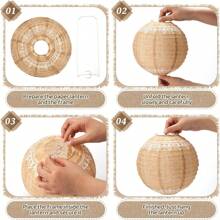 6 件波西米亚风纸灯笼 - 温暖的金色吊灯，带绳索装饰，非常适合室内装饰、中式风格、农舍风格和生日派对主题，派对照明 | 波西米亚风格 | 绳索装饰灯笼，婚礼派对纸灯笼，母亲节装饰