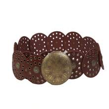 1 件闪亮波西米亚 PU 皮革腰带，春夏秋秋季，秋季，万圣节 - 復古壓花腰封 - 查看 6