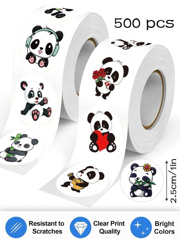 500 Stücke Cartoon Panda Kritzeleien runde Aufkleber, 2,5 cm, 20 süße Designs, Büromaterial, Scrapbooking, Lehrerbelohnungen, wasserfeste PVC Aufkleber