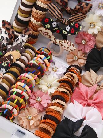 117 piezas Pasadores de pelo con flores de rhinestone para niñas, lazos de pelo de princesa lindos, bandas elásticas duraderas y sin daños, scrunchies de toalla, pinzas de pato versátiles de moda, accesorios para el cabello adecuados para uso diario, regalo
