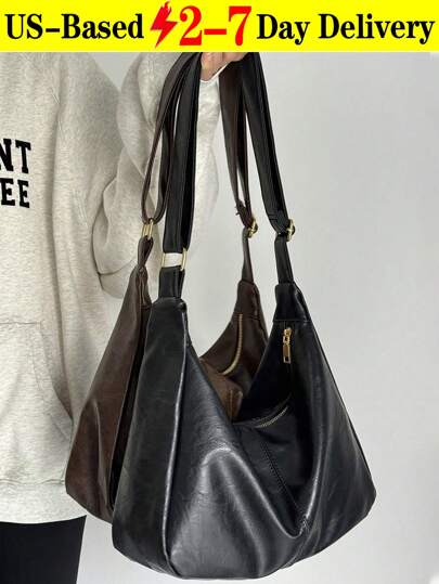 Soft Vintage  Style Crossbody Bag For Women With Large Capacity,New Korean Fashion Handbag Tote Adjustable Shoulder Strap Lightweight PU Leather Purse | Fits Phone, Umbrella & Daily Essentials | Coffee Brown / Black | [US Local Warehouse]Halloween Decorations,Travel Essentials