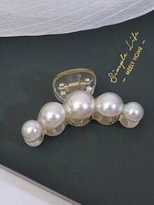 1pc 7cm Elegant Faux Pearl Edge Side Bang Hair Claw Clip Hair Claw Design Hair Clips Hair Jaw Clip Hair Clamps Hair Clutch Hair Catcher Clip, School Stuff, College - 白色 - 查看 2