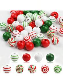 100 pezzi di perline di legno natalizie casuali, perline di legno natalizie da 16 mm per artigianato, decorazioni natalizie in legno, forniture per feste natalizie fai-da-te, perline di caramelle bianche per la realizzazione di braccialetti natalizi, ghirlande natalizie fai-da-te, decorazioni per feste a casa per le vacanze, set di perline natalizie adatto per gioielli fai-da-te, collane, bracciali, orecchini, kit di decorazione per feste di vacanza
