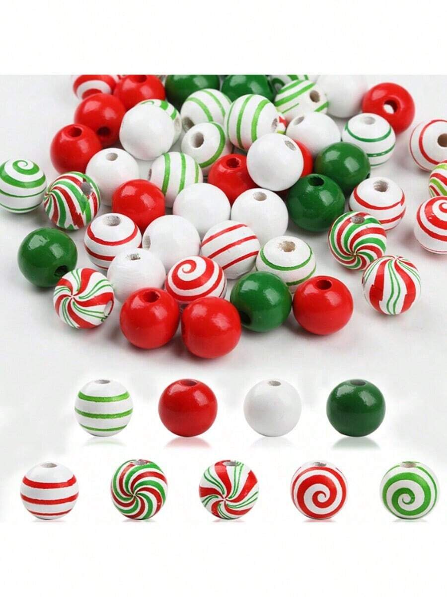 100 pezzi di perline di legno natalizie casuali, perline di legno natalizie da 16 mm per artigianato, decorazioni natalizie in legno, forniture per feste natalizie fai-da-te, perline di caramelle bianche per la realizzazione di braccialetti natalizi, ghirlande natalizie fai-da-te, decorazioni per feste a casa per le vacanze, set di perline natalizie adatto per gioielli fai-da-te, collane, bracciali, orecchini, kit di decorazione per feste di vacanza