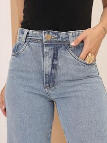 Calça Jeans Wide Leg Feminina Cintura Alta Tecido Grosso Elegante Confortável 100% Jeans Algodão Vintage