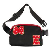 首字母蝴蝶结老鼠腰包，可爱雪尼尔腰包卡通旅行腰包防水斜挎包，适合青少年女孩女儿女士的个性化圣诞生日礼物，非常适合日常和派对 - 黑色 - 查看 18