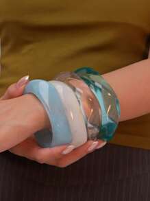 1pc Exaggerated Resin Asymmetrical Semi-Transparent Design Bracelet
