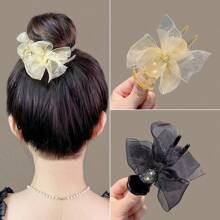 Elegant Large - Sized Bow - Adorned Hair Claw Clip: Non - Slip For Ponytails And Perfect For Bun Hairstyles - Ideal For Women And Girls,Hair Clips,Hair Accessories Hair Jaw Clip Hair Clamps Hair Clutch Hair Catcher Clip, Casual