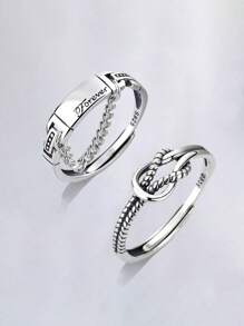 1pc 925 Sterling Silver Vintage Knot Adjustable Ring, Suitable For Both Men And Women, High Quality Jewelry To Match Daily Outfits