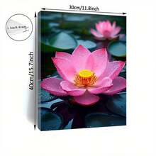 [2D Flat] 1pc  Pink For Lotus Canvas Painting, 29.97x39.88 Cm, Wooden Framed Wall Art, Ready To Hang, Contemporary Style, Indoor Decor For Living Room, Bedroom, Kitchen - Ideal Gift For Her Or Him, Living Room Decor |   Tranquil Wall Art |   Wooden Frame, For Lotus Flower Wall Art, Perfect For Room Decor - 多色 - 查看 4
