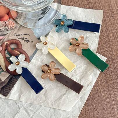 2 pièces Pinces à cheveux avec fleurs bleues en forme de canard, pinces pour frange et côté élégantes pour femmes, design élégant, pour l'été, les vacances et les voyages
