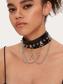 Vòng cổ choker da đen - Vòng cổ ngắn hình tròn có đinh tán, thiết kế Punk có thể điều chỉnh, phong cách Gothic dành cho phụ nữ, hoàn hảo để đeo hàng ngày và dự tiệc, thích hợp làm trang phục hàng ngày cho phụ nữ, thời trang dành cho phụ nữ, quà tặng cho mẹ, chị gái, người yêu và bạn bè vào dịp Giáng sinh, sinh nhật, tốt nghiệp, ngày của mẹ, ngày lễ tình nhân - Nhiều màu - Xem 1