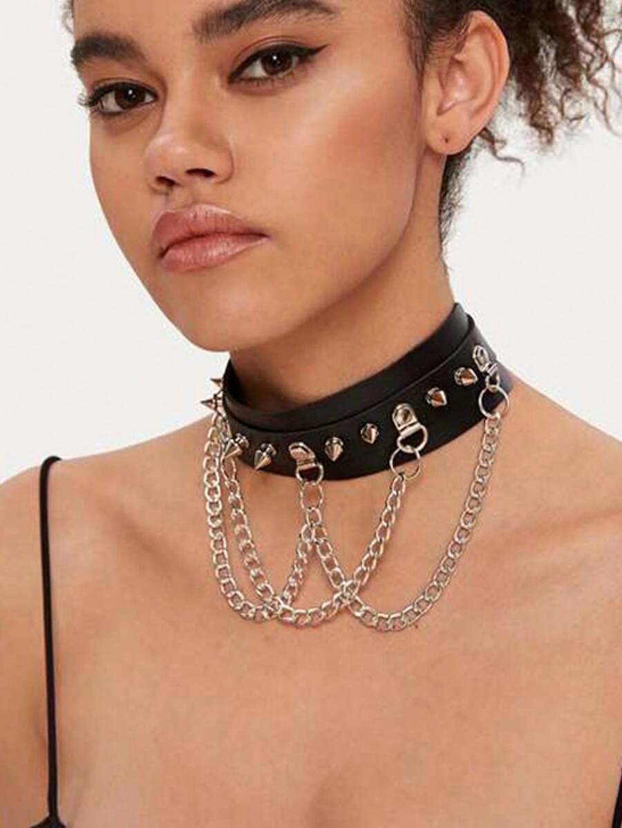 Vòng cổ choker da đen - Vòng cổ ngắn hình tròn có đinh tán, thiết kế Punk có thể điều chỉnh, phong cách Gothic dành cho phụ nữ, hoàn hảo để đeo hàng ngày và dự tiệc, thích hợp làm trang phục hàng ngày cho phụ nữ, thời trang dành cho phụ nữ, quà tặng cho mẹ, chị gái, người yêu và bạn bè vào dịp Giáng sinh, sinh nhật, tốt nghiệp, ngày của mẹ, ngày lễ tình nhân - Nhiều màu - Xem 1