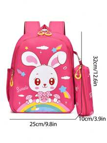New Fashion Cartoon Backpack With Small Pouch - Hot Pink - View 10