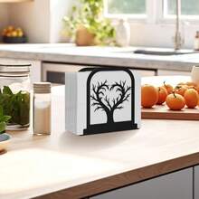 HTGJ Napkin Holder For Table, Red Wine Glass Napkin Holder, Black Metal Napkin Dispenser, Wide Opening And Easy To Take, With Non-Slip Mat, Suitable For Farmhouse, Restaurant, Bar, Kitchen