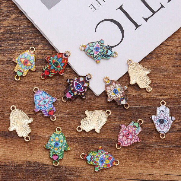 15/30pcs Mixed Assorted Epoxy Resin Devil Bracelet, Eye Shaped Zinc Alloy Pendant, Suitable For DIY Earrings, Necklaces, Keychains, Jewelry Accessories, Halloween, Holiday Gifts