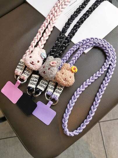 1 件可爱兔子手机挂绳，三股编织，三重，长斜挎带，毛绒兔子玩偶吊坠，时尚编织肩带，适合送给母亲、家人、朋友、生日、节日的手机挂饰、手机链的礼物