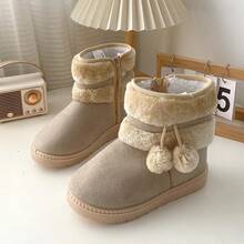 Girls' Soft Sole Anti-Slip Snow Boots, Thermal Lined Warm Short Boots, Thick Toddler Fashion Furball Mid-Calf Boots