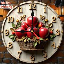 2D Flat, Room Decor, 1pc, A Painting Of Apples In A Basket On A White Background., 9.8-Inch, Non-Luminous, 2D Wooden Flat Silent Wall Clock, Wooden Quartz Design, Perfect For Spiritual Homes/ Holiday/ Living Room/ Coffee/ Bedroom/ Gifts Decor. - Wooden Wall Clock - View 10