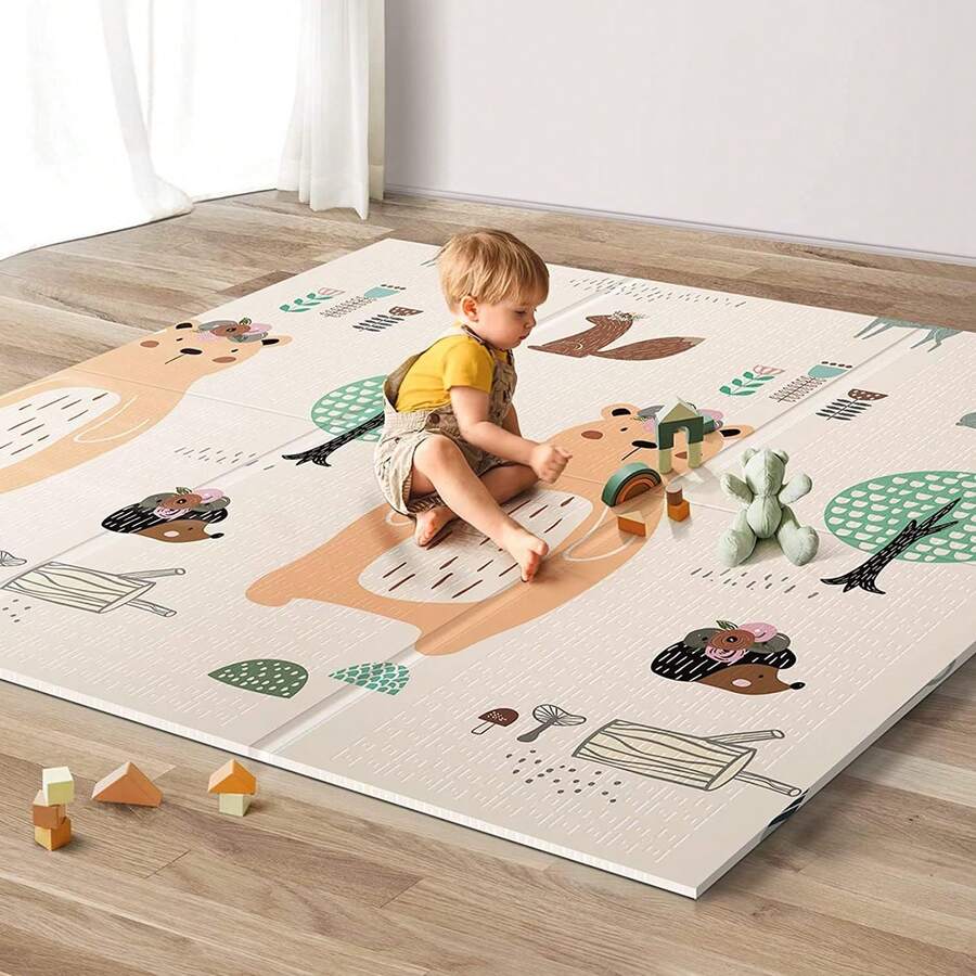 Extra Large 59x59 Inch Foldable Baby Play Mat With Travel Bag, Waterproof Reversible Foam Activity Mat For Tummy Time & Crawling, Playpen Floor Mat For Infants Toddlers - 狐狸 - 查看 1