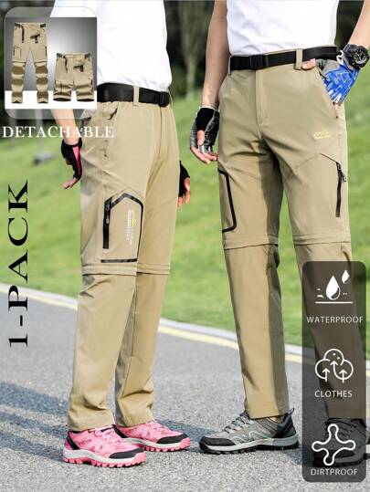 Spring & Autumn Couple Cargo Pants, Multi-Functional Detachable Outdoor Sports Hiking Trousers With Belt, Men's Loose Versatile High Elasticity Windproof Waterproof Capri Pants