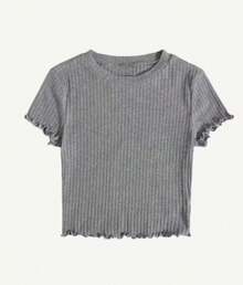 Solid Ruched Ribbed T-Shirt - Light Grey - View 1