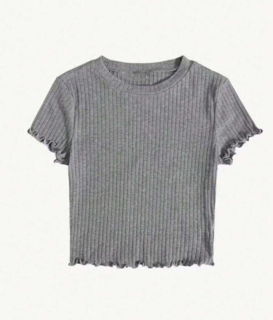 Solid Ruched Ribbed T-Shirt - Hellgrau - Übersicht 1