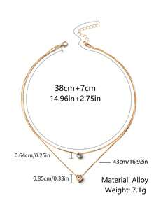 1 件时尚心形和水滴水钻吊坠多层项链，适合女士日常佩戴 - 金色 - 查看 3