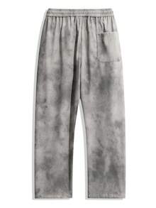 大码男士灯芯绒扎染刺绣圆领长袖运动衫和裤子休闲套装，适合秋冬季