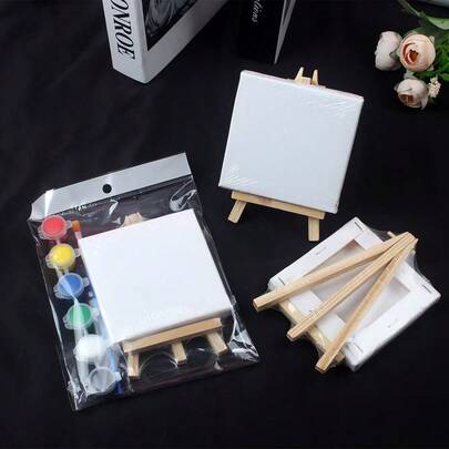 1 Set Of 6 Acrylic Paints With Easel And Canvas - Graduation Art Party - Versatile Painting Starter Kit