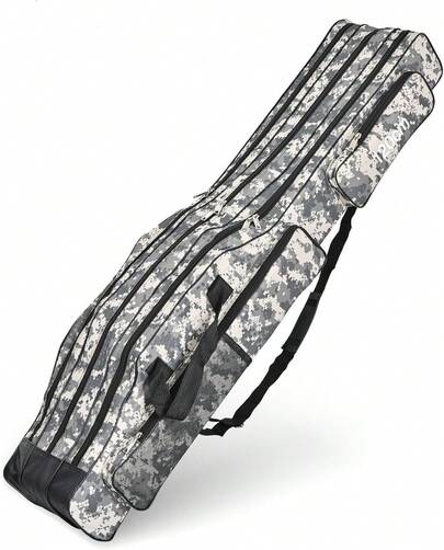 3 Schicht Angelrute Tasche, tragbare 3 Schicht Oxford Folding Angelrute Tasche, Angeln Reel Angeln Tackle Storage Bag Camouflage grau