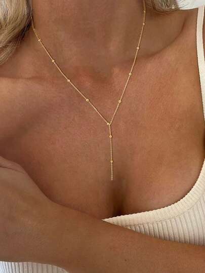 1pc Fashion Sexy Ball Bead Y-Shaped Necklace For Women Glamour Shiny Gold Long Necklace For Girls Gorgeous Party Jewelry For Women Summer Beach Vacation Travel Necklace For Women Suitable For Party Wear And Give Mom Gifts