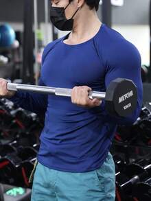 男士长袖压缩健身衫，肌肉感，速干，高弹性，纯色