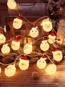 Christmas Snowman Santa LED String Lights, Battery Operated Fairy Lights, Indoor Xmas Decor For Christmas Tree Bedroom Window Holiday Party Decoration, Christmas String Lights, Xmas Tree Decoration Lights - White - View 3