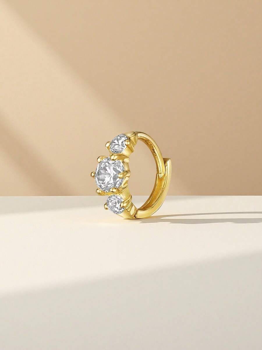 1pc Minimalist Tiny Geometric Lab-Created Zirconia 925 Sterling Silver Earring – For Girls' Daily & Party Cartilage Wear | Ideal Birthday Gift For Girls, Sisters & Friends