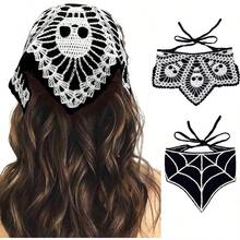 Headbands Crochet Bandanas Headband Spider Gothic Head Scarf Halloween Hair Accessories For Women 2Pcs - 布萊卡 - 查看 1