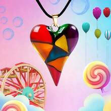 Multicolor Heart Pendant Necklace For Women | Dainty Adjustable Chain | Birthday Valentine Gift | Y2K - 彩色 - 查看 2