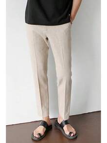 Linen Pants Men Slim Fit Elastic Waistband Lightweight Summer Beach Fashion Casual Pant-20256688 - Light Khaki - 查看 4