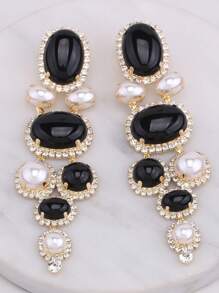 新款不对称仿巴洛克风格人造珍珠耳环女士妈妈夸张长款垂坠水钻耳环女式珠宝礼物 - PIN - 查看 10