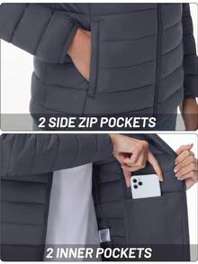 Cotrasen Giacche Trapuntate Impermeabili con Cappuccio Donna Leggere Antivento Invernali Cappotti Casual - Grigio Scuro - Visualizzare 6