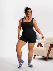 TCVC Tuta senza maniche con schiena scoperta, in taglie comode per donne, in tessuto traspirante e confortevole, con controllo addominale e alta elasticità per uno slimming effetto, in maglia traspirante e amichevole per la pelle, di stile europeo e americano, adatta per passeggiate all'aperto, shopping, viaggi, ufficio, versatile - nero - Visualizzare 10